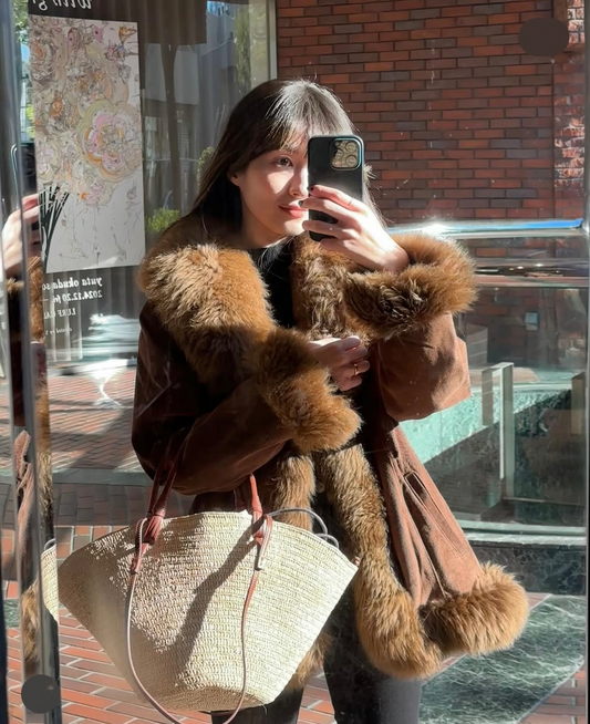 【Vintage Line】Brown Fur Trim Coat（送料無料)